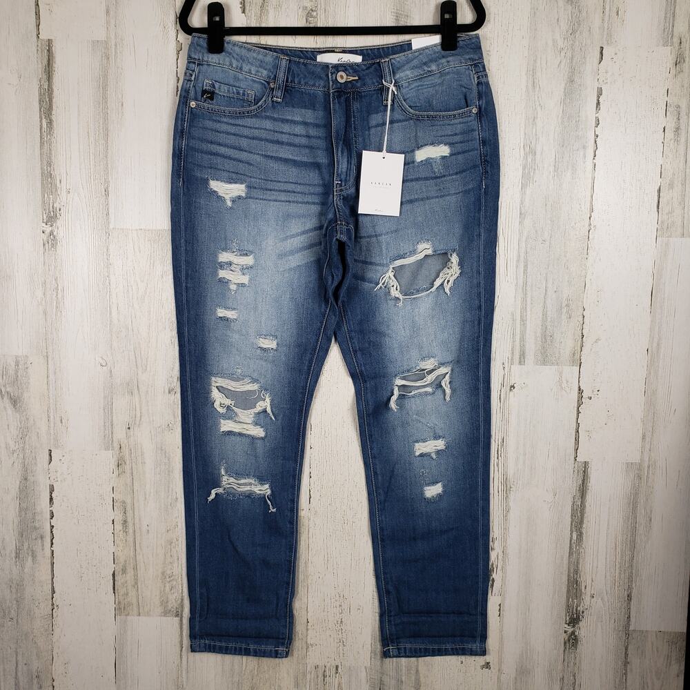 NWT Kancan Distressed Denim Russell Mid-Rise Boyfriend Relaxed Jeans Size 9/28